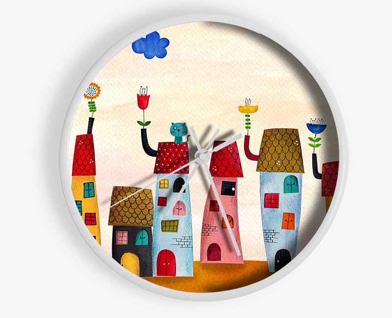 Flower Pot Houses Clock - Wallart-Direct UK