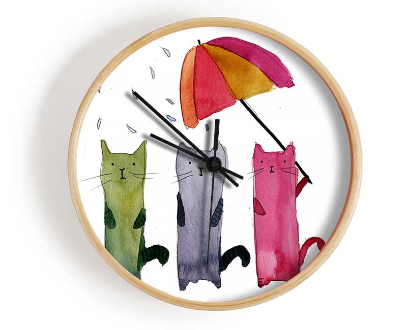 Umbrella Cats Clock - Wallart-Direct UK