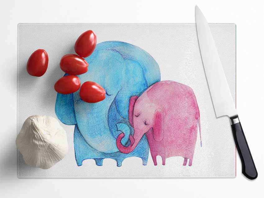 Mother And Baby Elephant Glass Chopping Board