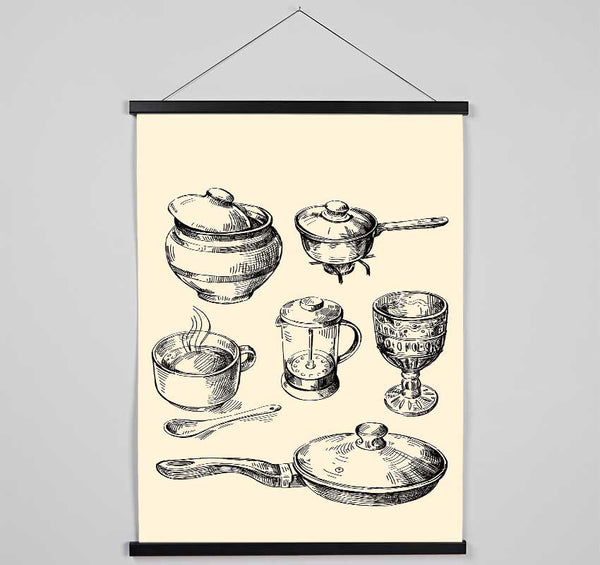 Retro Pots And Pans Hanging Poster - Wallart-Direct UK