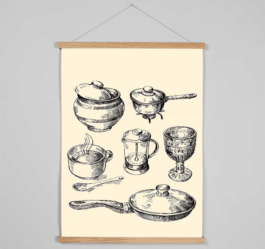 Retro Pots And Pans Hanging Poster - Wallart-Direct UK