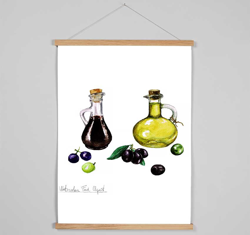 Olive Oil Bottles Hanging Poster - Wallart-Direct UK