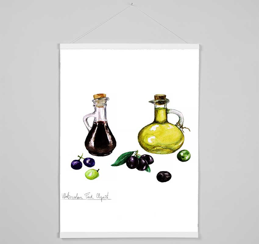 Olive Oil Bottles Hanging Poster - Wallart-Direct UK