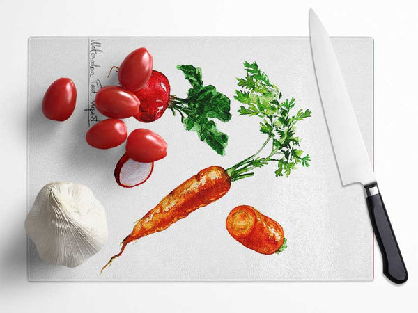 Radish And Carrots Glass Chopping Board