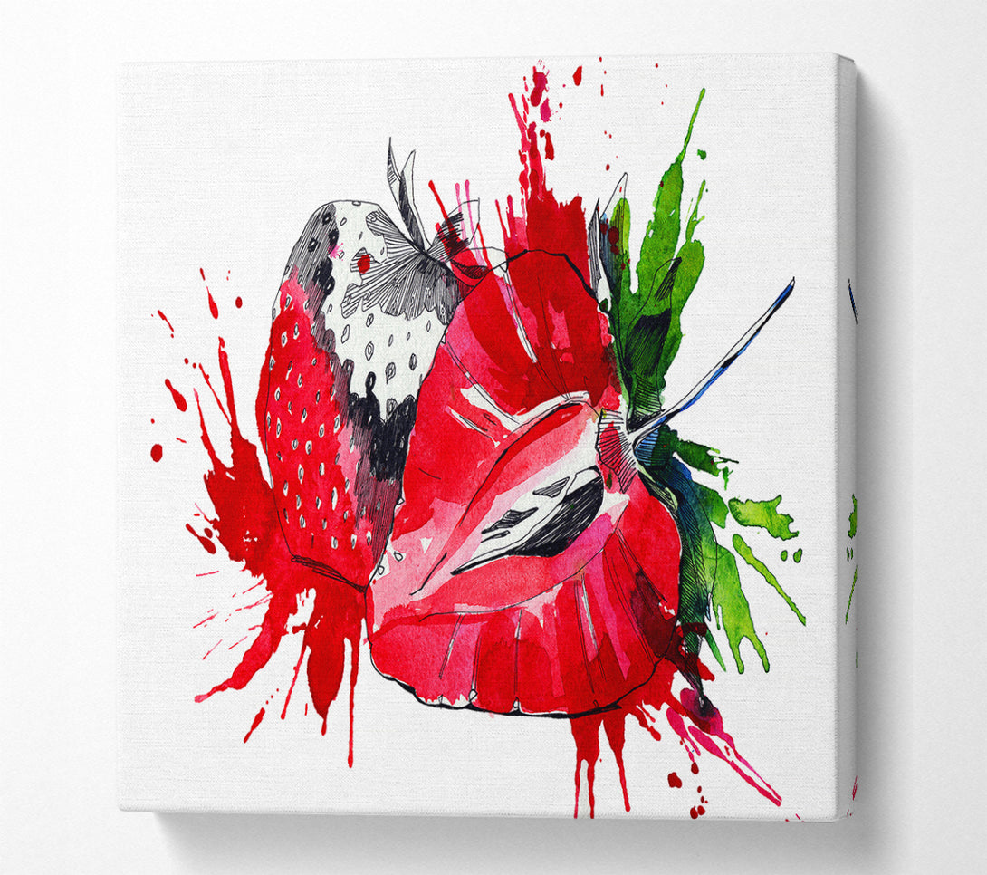 A Square Canvas Print Showing Strawberry Splash Square Wall Art