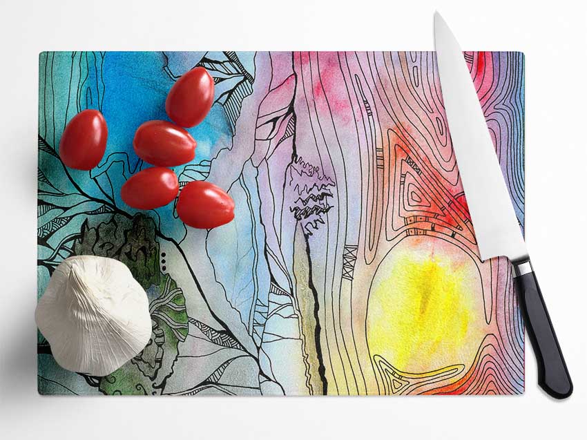 Abstract Sunset Tree Glass Chopping Board