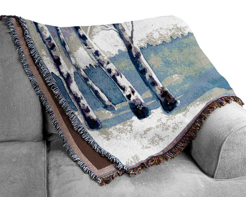 Purple Silver Birch Winter Woven Blanket