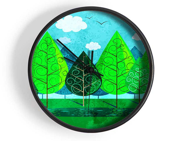 Green Tree Swirl Clock - Wallart-Direct UK