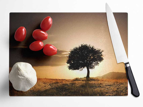 Sunset Behind The Tree Glass Chopping Board