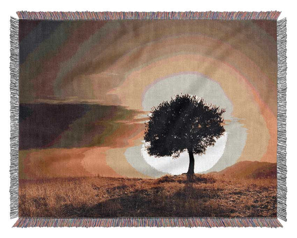 Sunset Behind The Tree Woven Blanket