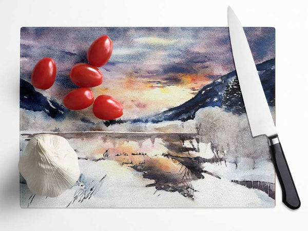 Winter At The Sunset Lake Glass Chopping Board