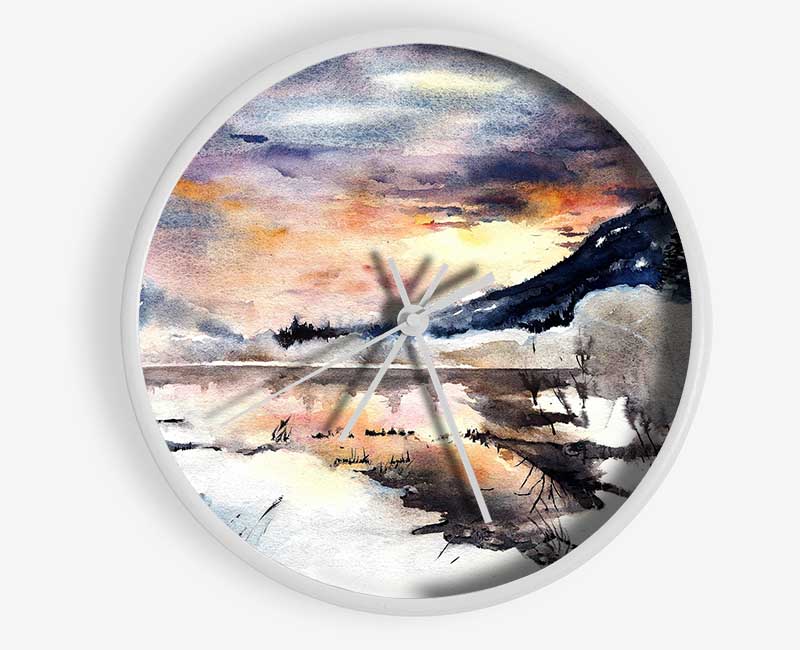 Winter At The Sunset Lake Clock - Wallart-Direct UK