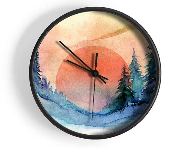 Red Winter Sun Clock - Wallart-Direct UK