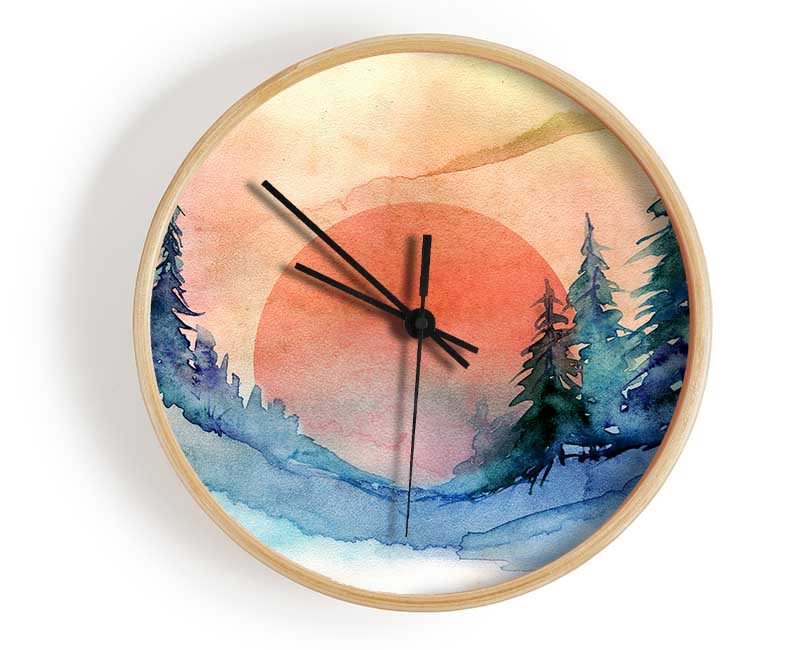 Red Winter Sun Clock - Wallart-Direct UK