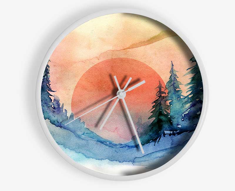 Red Winter Sun Clock - Wallart-Direct UK