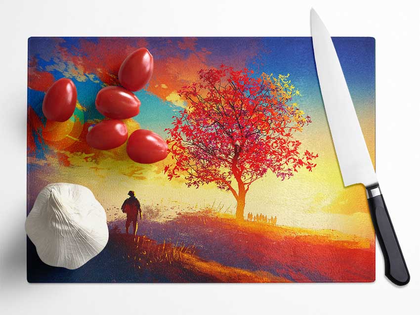 Autumn Tree Worship Glass Chopping Board