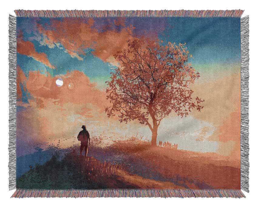 Autumn Tree Worship Woven Blanket