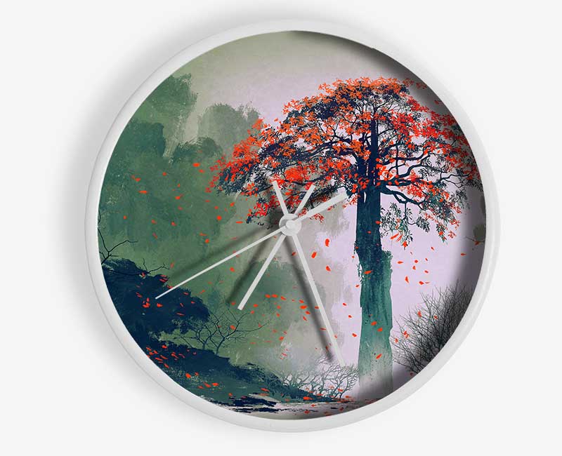 Red Leaves Falling Clock - Wallart-Direct UK