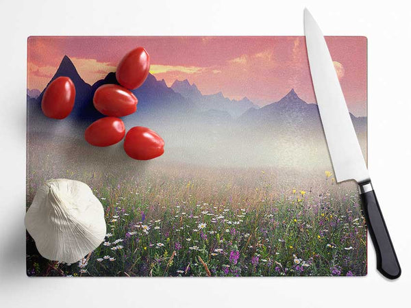 Flower Mountain Mist Glass Chopping Board