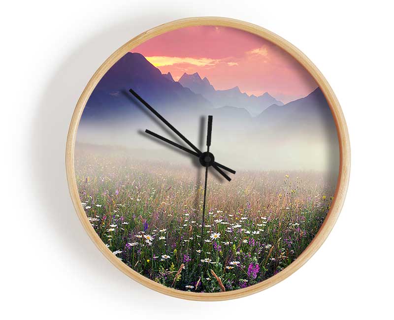 Flower Mountain Mist Clock - Wallart-Direct UK