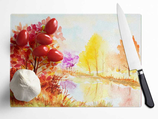 Autumn On The Lake Glass Chopping Board