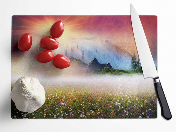 Sun Beams Through The Misty Flowers Glass Chopping Board