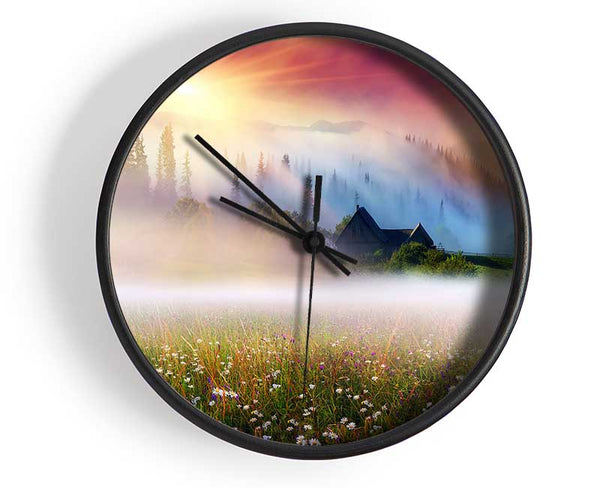 Sun Beams Through The Misty Flowers Clock - Wallart-Direct UK