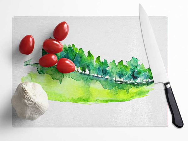 Field Of Green Trees Glass Chopping Board