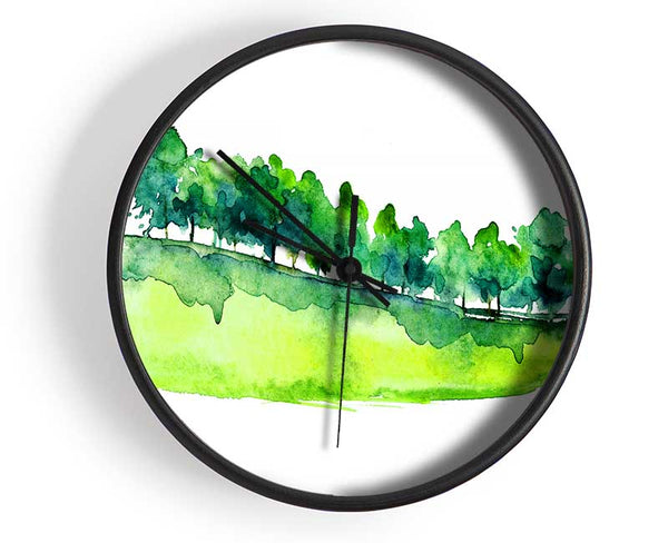 Field Of Green Trees Clock - Wallart-Direct UK