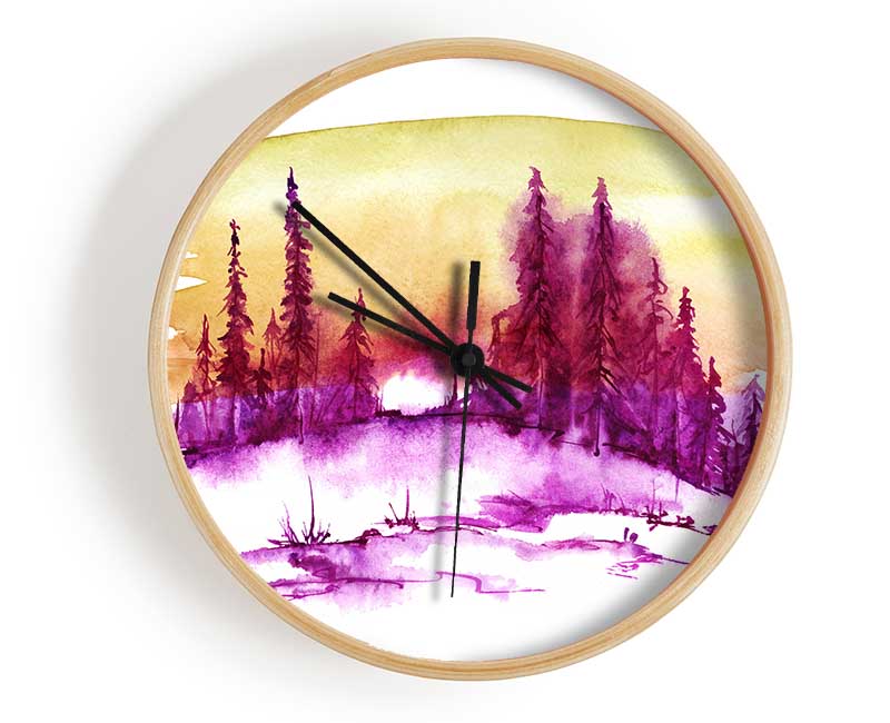 Purple Distant Trees Clock - Wallart-Direct UK