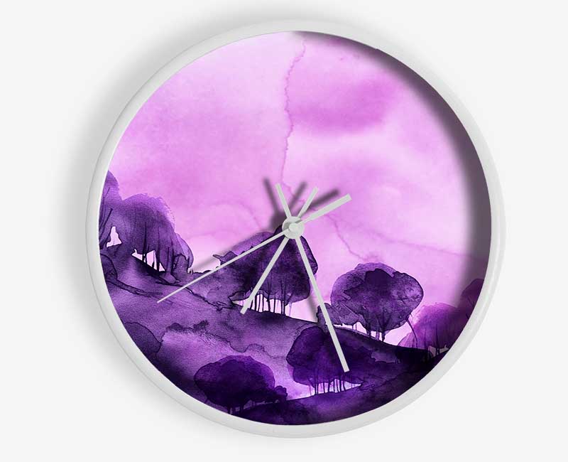 Purple Tree Abstract Clock - Wallart-Direct UK