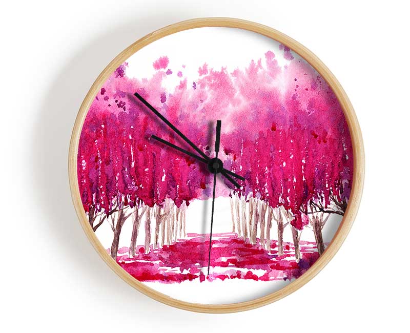 Pink Tree Walk Clock - Wallart-Direct UK