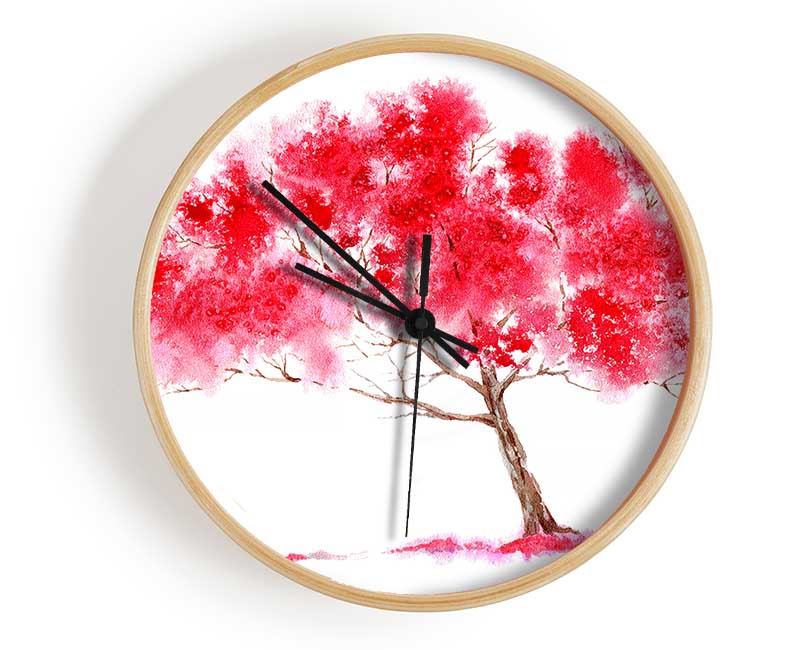 Pink Abstract Tree Clock - Wallart-Direct UK