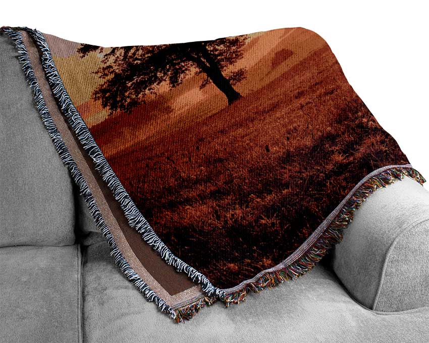 Autumn Sunset Fields Woven Blanket