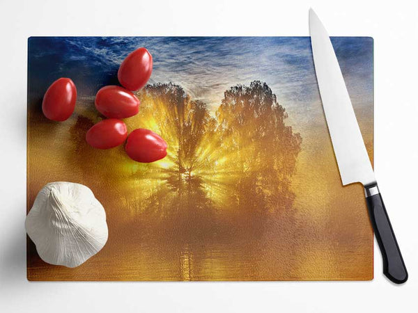 Golden Sunburst Tree Glass Chopping Board