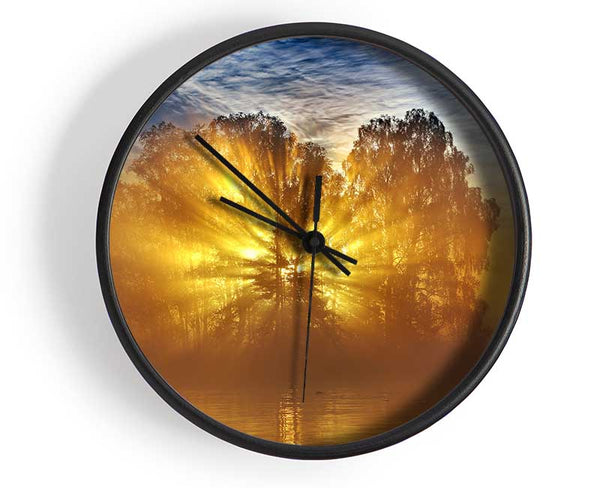 Golden Sunburst Tree Clock - Wallart-Direct UK