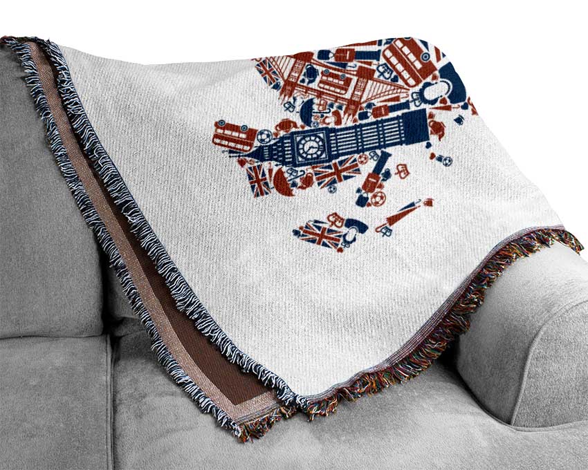 London Icons In The Shape Of The UK Woven Blanket