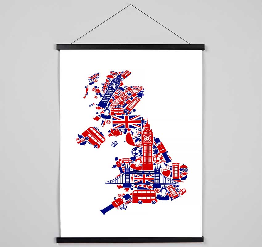 London Icons In The Shape Of The UK Hanging Poster - Wallart-Direct UK