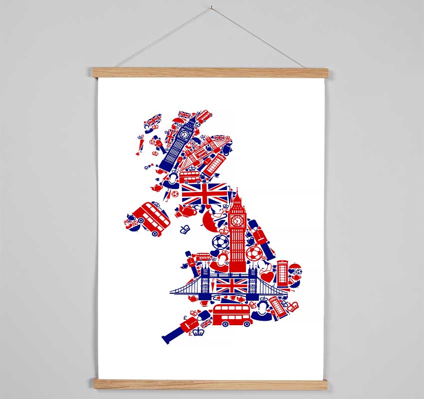 London Icons In The Shape Of The UK Hanging Poster - Wallart-Direct UK