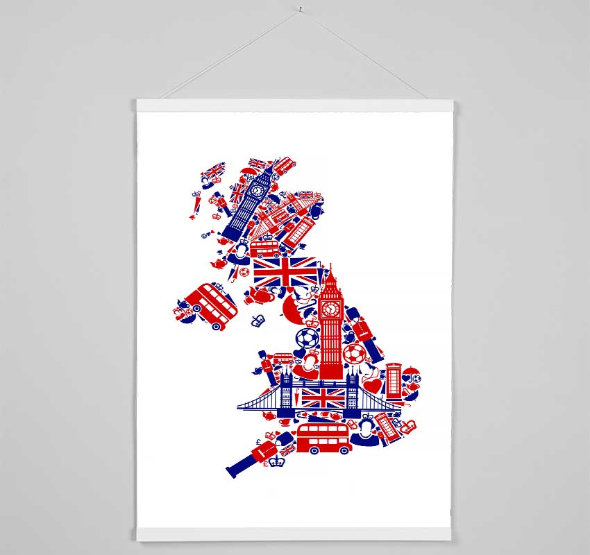 London Icons In The Shape Of The UK Hanging Poster - Wallart-Direct UK