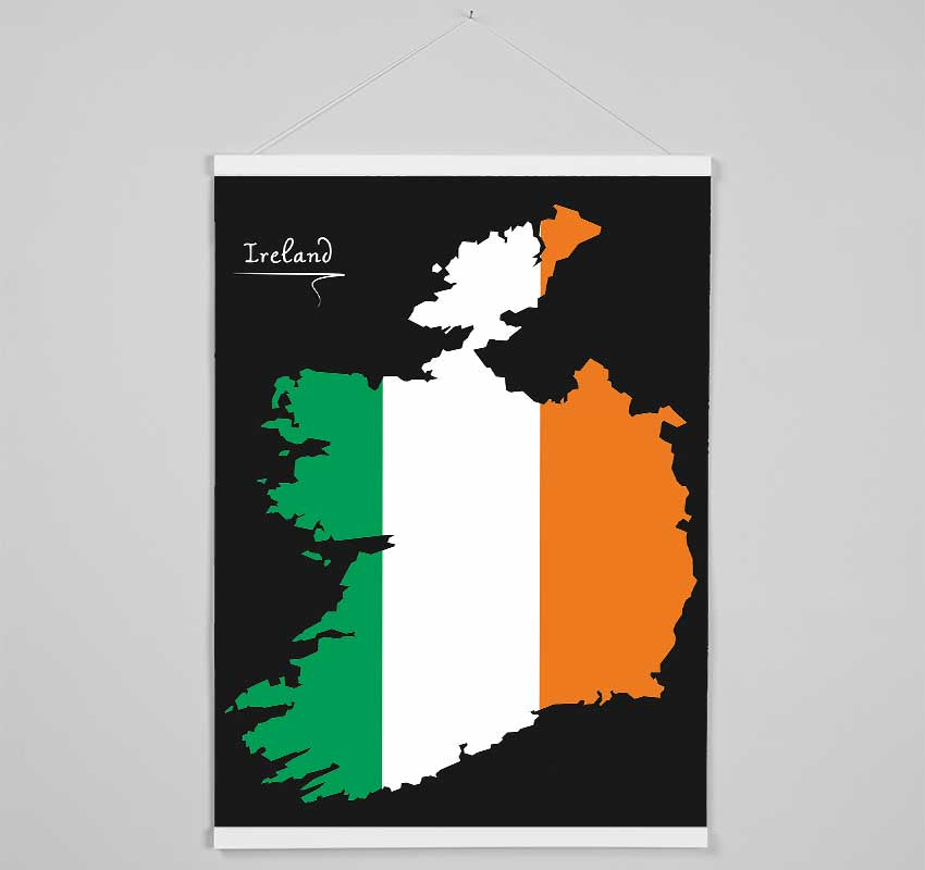 Irish Flag Over Map Hanging Poster - Wallart-Direct UK