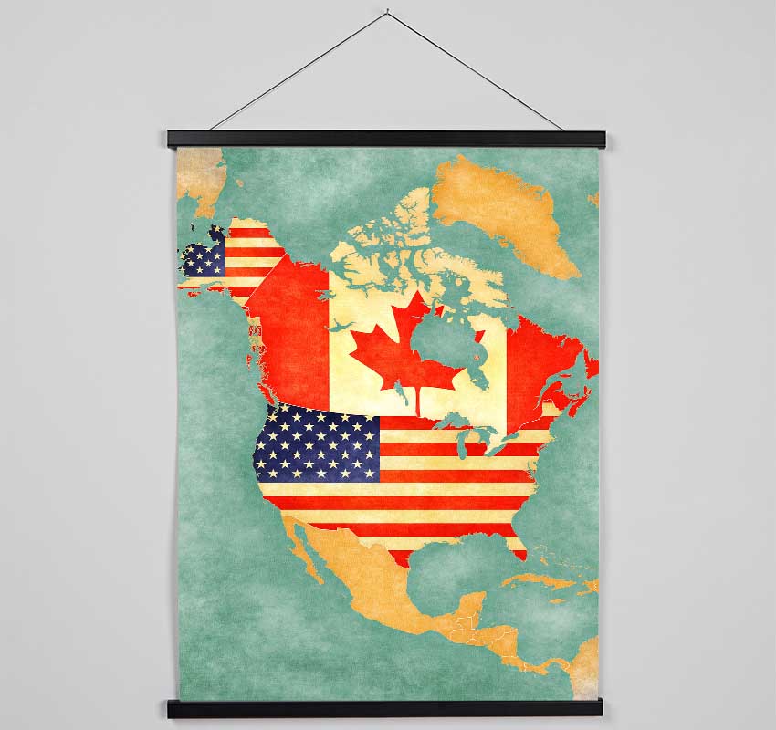 Canada And American Map Hanging Poster - Wallart-Direct UK