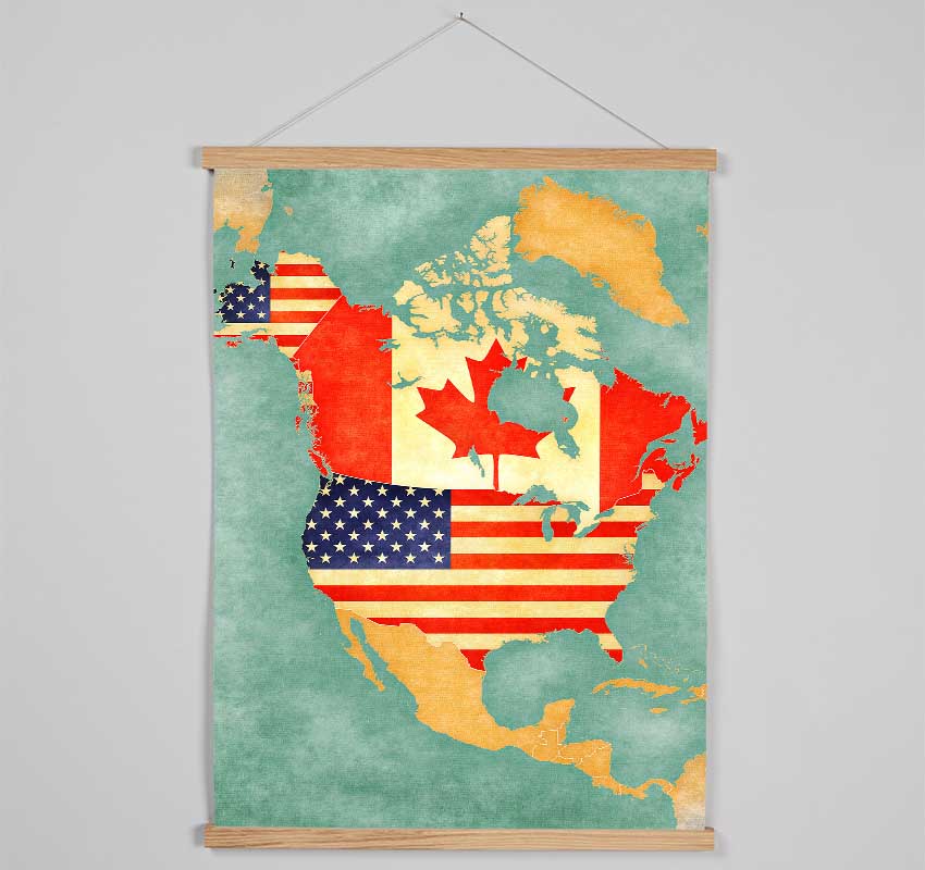 Canada And American Map Hanging Poster - Wallart-Direct UK