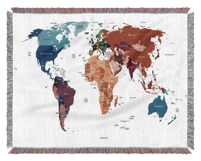 Map Of The World 13 Woven Blanket