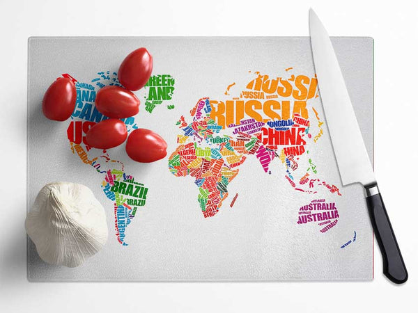 Map Of The World 5 Glass Chopping Board