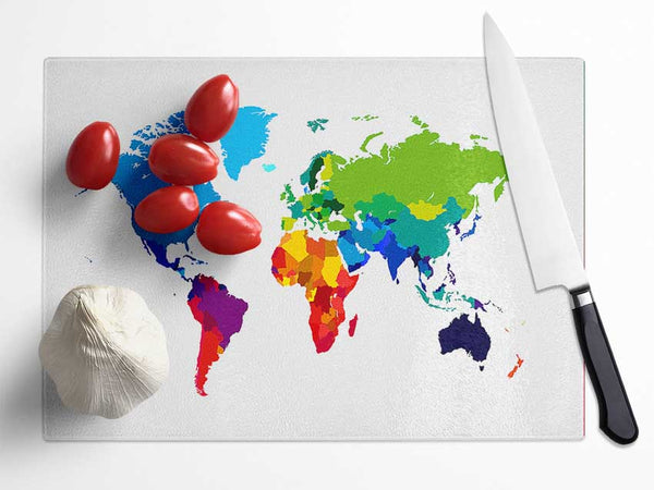 Map Of The World 3 Glass Chopping Board