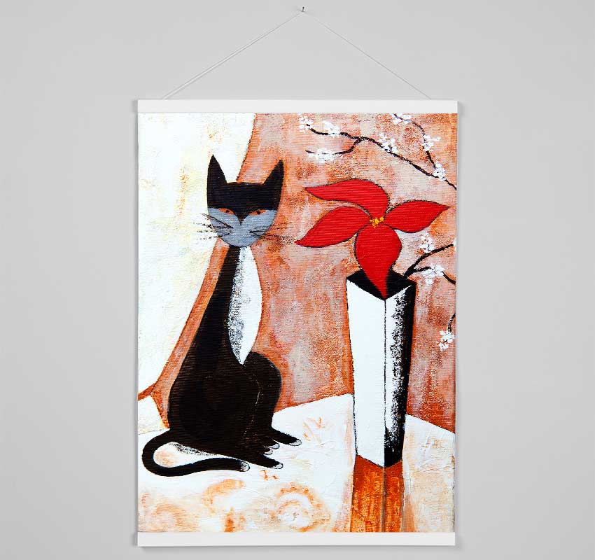 The Cat And The Flower Hanging Poster - Wallart-Direct UK