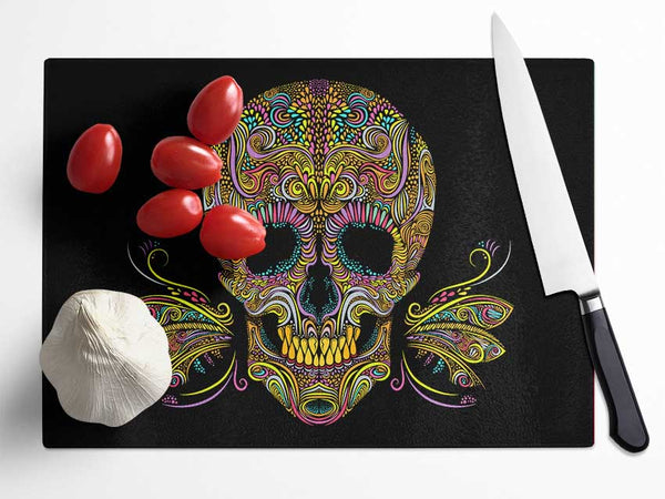 Colourful Mexican Skull Glass Chopping Board