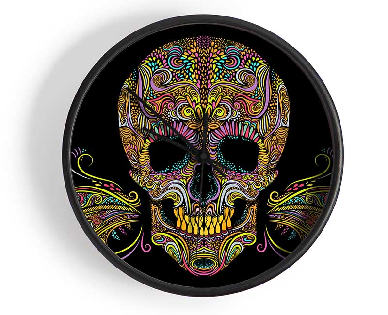 Colourful Mexican Skull Clock - Wallart-Direct UK