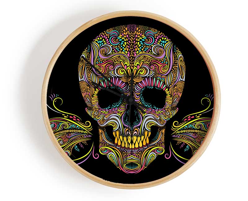 Colourful Mexican Skull Clock - Wallart-Direct UK